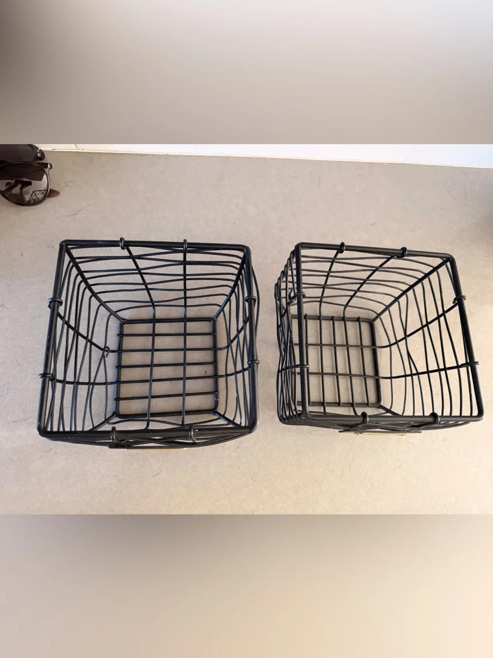 Hearth & Hand Black Wire Storage Baskets with Brass Label Plates - Set of 2